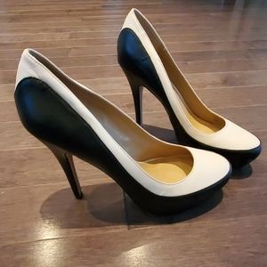 Black and white high heels